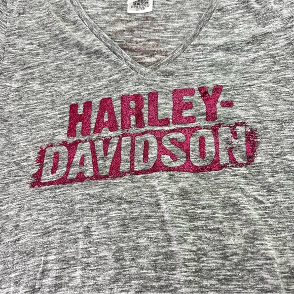 Harley Davidson El Paso TX Pink Glitter Graphic V-Neck Tee Heathered Grey M - Picture 2 of 8
